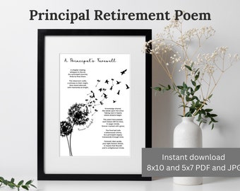 Principal retirement gift printable retiring principal poem wall art digital print retirement card principal home wall decor retiree present