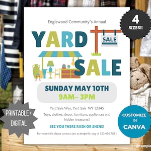 Community Yard Sale flyer Neighborhood Garage Sale Poster Template Printable Church fundraiser flyer invitation Business sale template