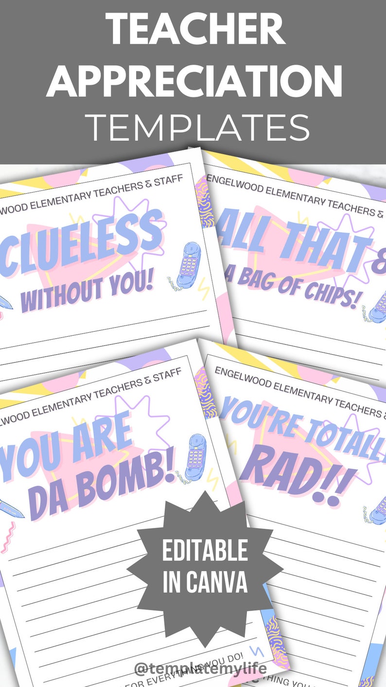 90s Theme Note Paper Teacher and Staff Appreciation PTA PTO Template ...