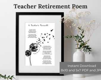 Teacher retirement gift printable for retiring teacher poem wall art digital print teacher retirement card teacher home wall decor present