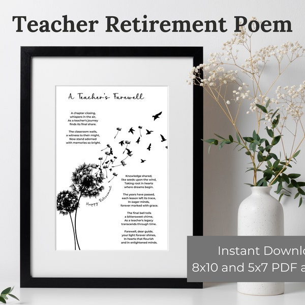 Teacher retirement gift printable for retiring teacher poem wall art digital print teacher retirement card teacher home wall decor present