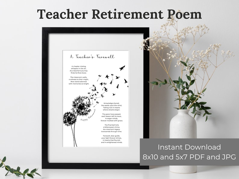Teacher retirement gift printable for retiring teacher poem wall art digital print teacher retirement card teacher home wall decor present