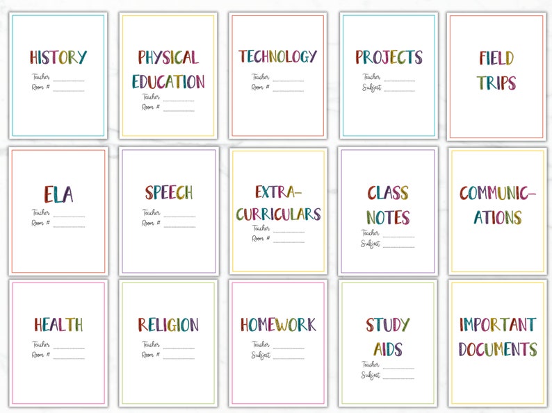 Back to School Binder Cover Printable School Binder Insert Elementary ...