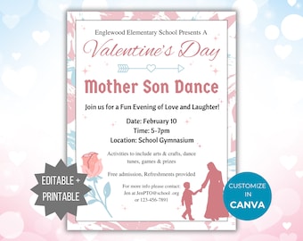 Mother Son Dance Flyer Template PTO valentine school dance invite Editable School event Flyer PTA Valentine Dance fundraiser flyer printable