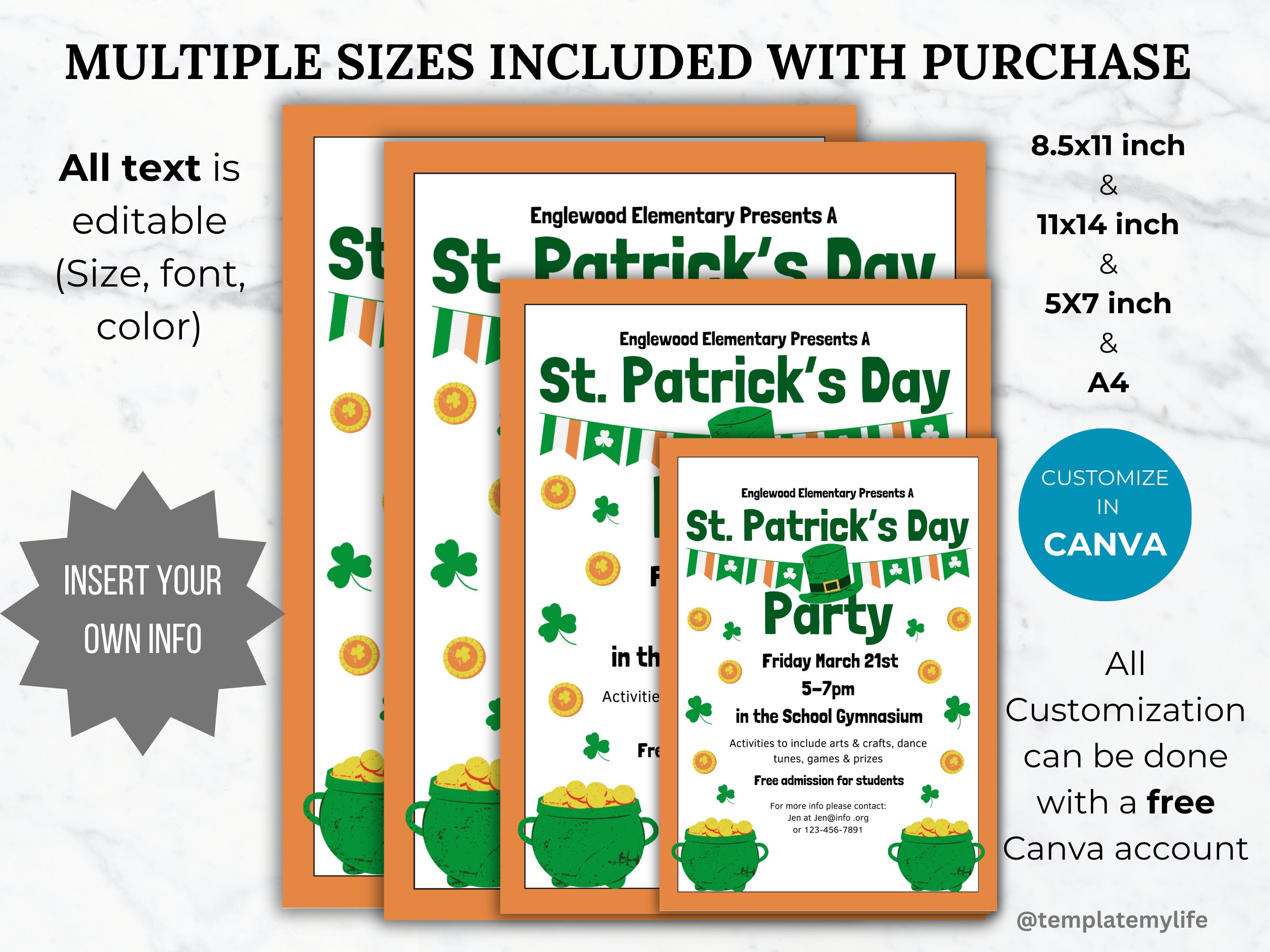 St Patricks Day Party Invitation Flyer PTO Template St Pattys Day Class ...