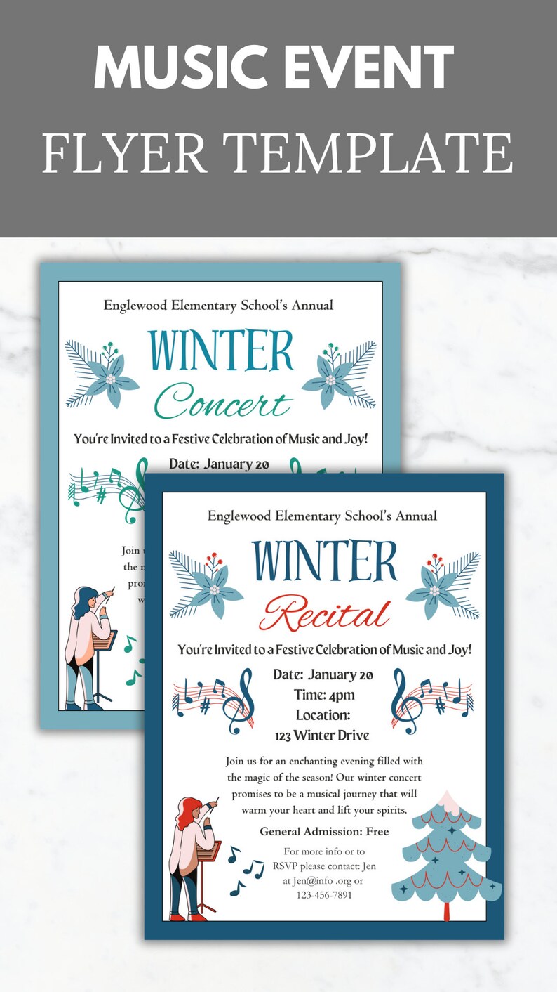 Winter Concert Flyer Template PTO Winter Recital Invitation Church ...
