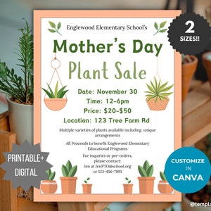 Mothers Day Fundraiser Flyer Template Plant Sale Flyer Editable Flower Sale School event Handout PTA Flyer School Fundraiser Flyer printable