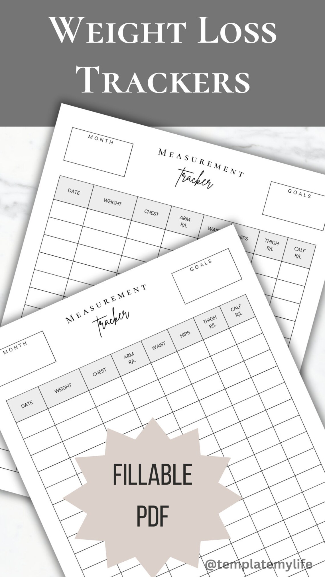 Body Measurement Tracker Chart Printable Fitness Planner Editable ...