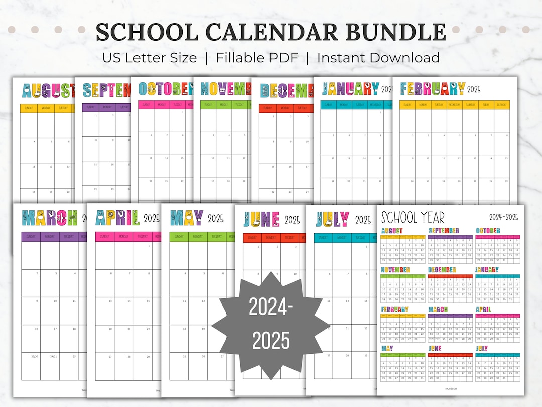 2024 2025 School Year Calendar Printable Monthly Calendar Bundle Year 2024 2025 School Year Calendar Printable Monthly Calendar Bundle Year