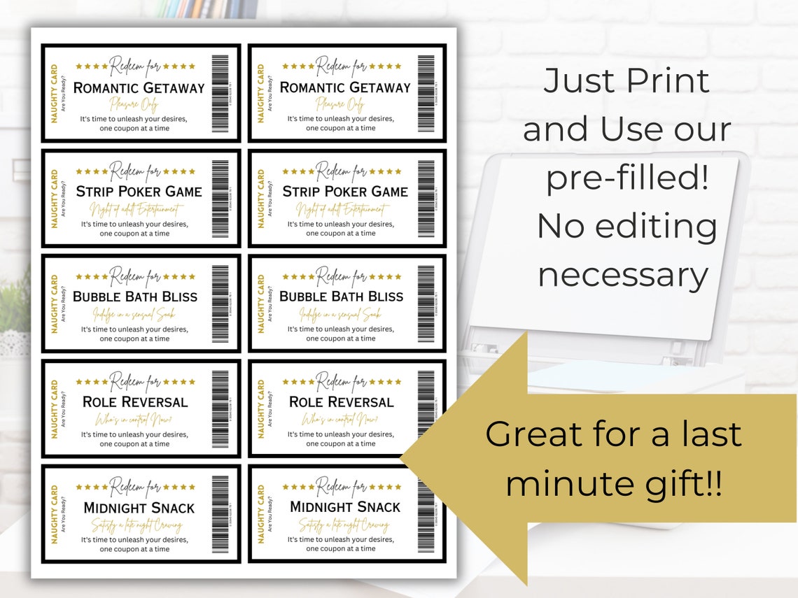 Naughty Coupon Book Printable Adult Coupons Intimate Gift for - Etsy