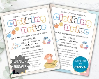 Clothing Drive Flyer Template PTO Charity Drive Flyer Editable Clothing Donation Sign School Donation Fundraiser Flyer printable PTA Flyer