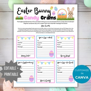 Paashaas Candy Gram Flyer PTO-sjabloon kerk lente Candy Gram afdrukbare bewerkbare school fundraiser Flyer Easter Candy Gram PTA-flyer