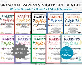 Seasonal Parents Night Out PTA flyer template PTO school fundraiser flyer event invitation date night flyer community event invite bundle