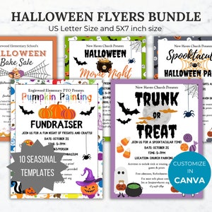 Halloween Fundraiser flyer template bundle bake sale printable community halloween party template church bingo night flyer pumpkin carving