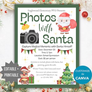 Photo with Santa Christmas Fundraiser Flyer PTO Template Holiday Fundraising invite Editable Winter School event Flyer Holiday PTA printable