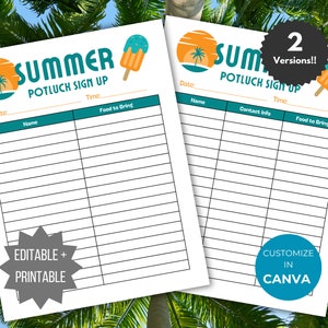 Summer Potluck Sign Up Sheet template dinner party food signup flyer office party potluck volunteer sign up form summertime cookout flyer