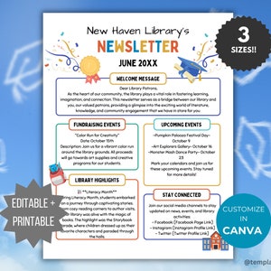 Graduation Newsletter Flyer Printable Summer Community Newsletter template library flyer Business newsletter Church flyer template June News