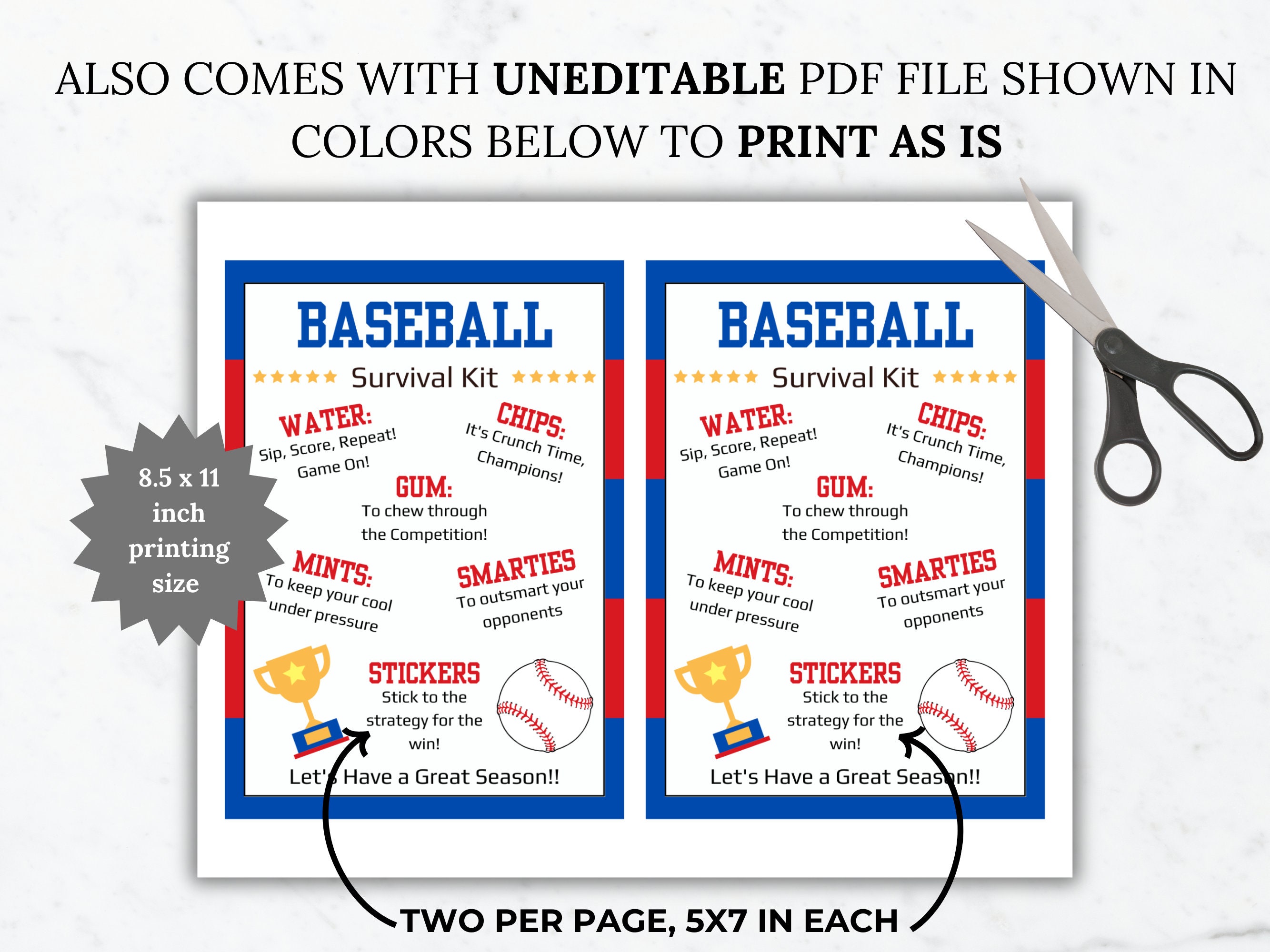 Baseball Player Survival Kit Editable Template Baseball Team Gift ...