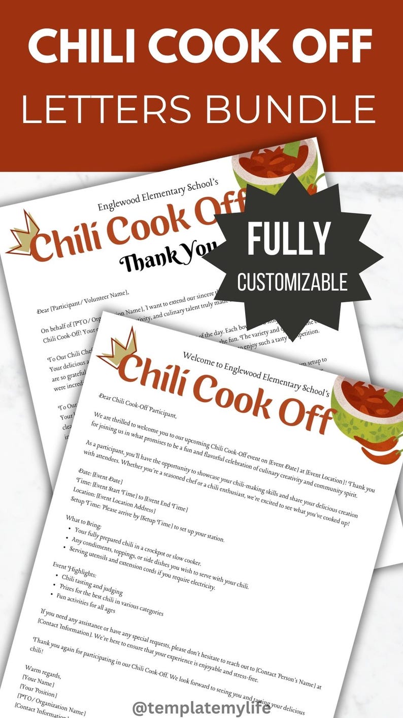 Spring Cookout Letters Chili Cook off Flyer Welcome Letter Template Volunteer Thank You Letter ...