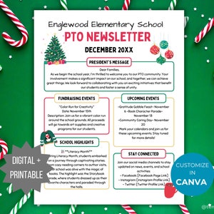 December Newsletter Flyer Printable PTO PTA School Newsletter template preschool holiday newsletter Daycare Christmas newsletter pto handout