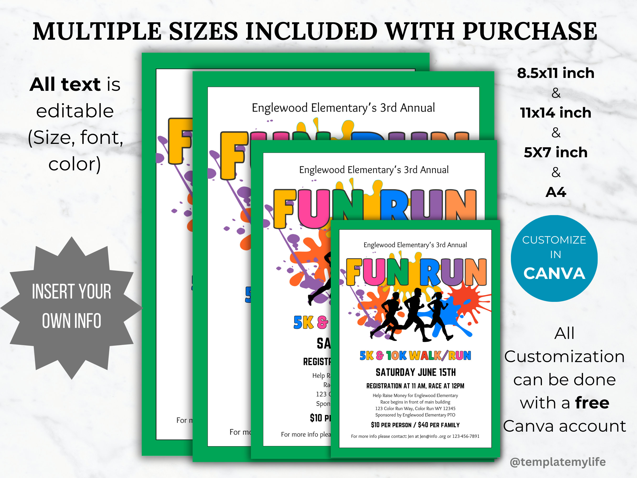 Invitation Program Fun Run Fun Run Flyer Invite Printable Poster Template Business Fundraiser ...