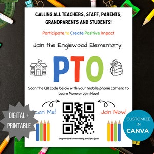 Join the PTA flyer QR code PTO template editable school pta recruitment flyer pta president handout join the pto member sign ptsa flyer