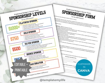 Sponsorship Level Flyer Printable Sponsorship letter form sponsorship template Sport team sponsorship flyer donation request letter proposal