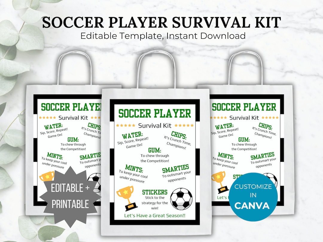 Soccer Survival Kit Editable Template Soccer Team Gift Printable Soccer ...