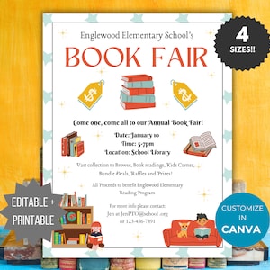 School Book Fair Flyer Template PTO Book Sale Flyer Editable pta Fundraising Template School Fundraiser Flyer printable Book drive PTA Flyer