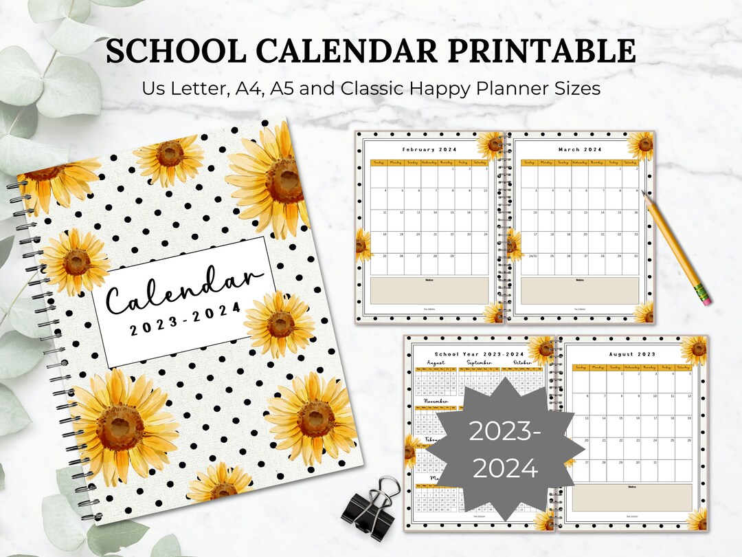 School Year Calendar Planner 20232024 Printable Monthly Calendar for