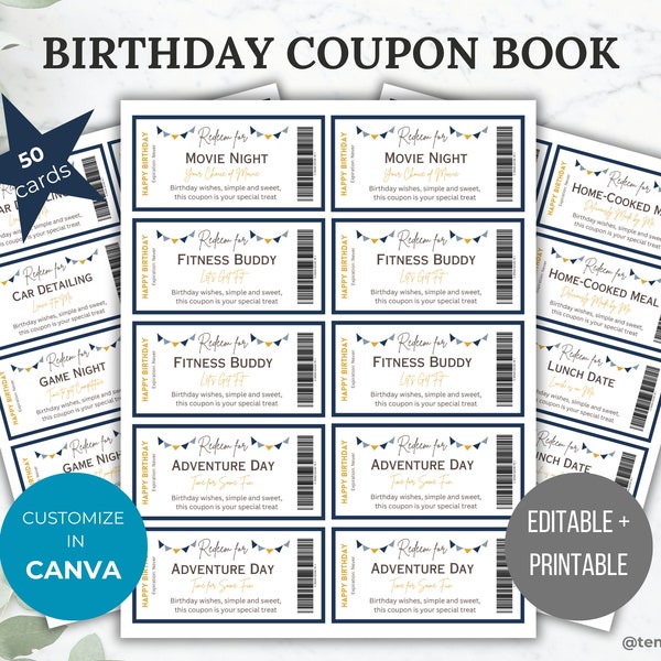 Birthday Coupon Book Gift for husband birthday gift Boyfriend Coupon Birthday Gift ideas for dad last minute gift for him Coupon template