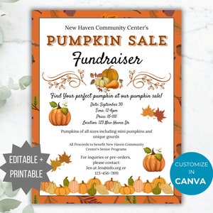 Pumpkin Sale Fundraiser Flyer Template Pumpkin Flyer Editable Fall Church event Handout PTO Flyer Community Fundraiser Flyer PTA template