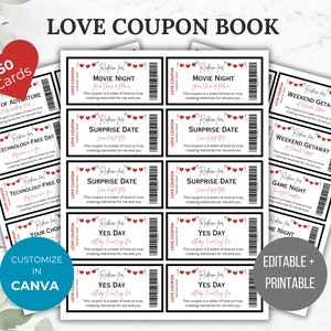 Libro coupon d'amore stampabile Coupon d'amore modificabili Coupon di coppia Regalo romantico per lui Regalo per lei Regalo di compleanno Regalo di anniversario stampabile