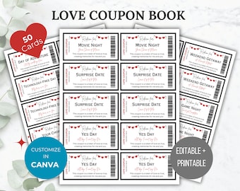 Love Coupon Book Printable Editable Love Coupons Couple Coupons Romantic Gift for him gift for her Birthday gift Anniversary Gift Printable