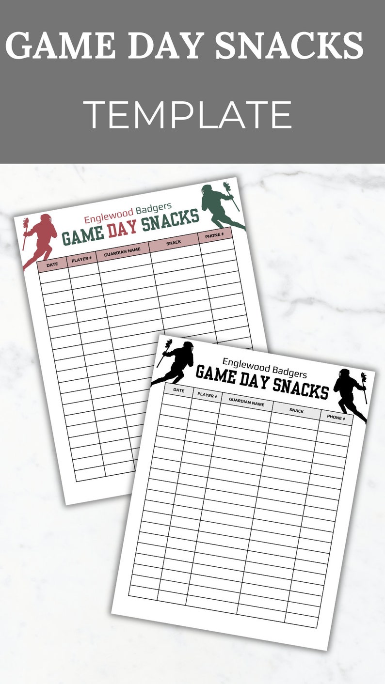 Lacrosse Game Snack Schedule Template Lacrosse Snack Sign up Sheet ...