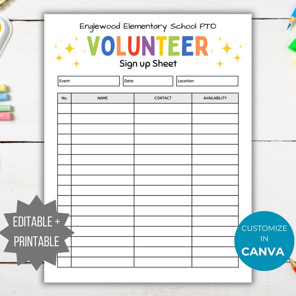 Volunteer Sign in Sheet Teacher Etsy