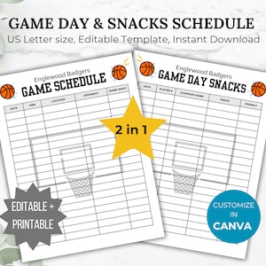 Basketball game schedule template Basketball snack sign up Basketball team mom game day snack sheet game manager Basketball coach schedule