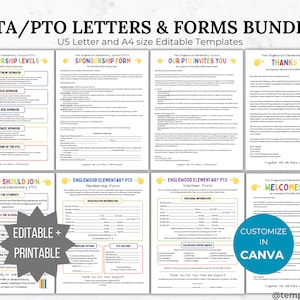 Carta de patrocinio de la PTA Plantilla de membresía de la PTO imprimible Carta de bienvenida de la PTA editable Formulario de voluntariado de la PTA Plantilla de reclutamiento de volante de la PTA