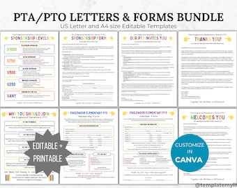 PTA Sponsorship Letter Printable PTO Membership template editable pta welcome letter pta volunteer form pta flyer recruitment template pto