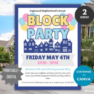 Modèle d'invitation à une fête de quartier en été Dépliant de fête de quartier Affiche de fête communautaire modifiable Invitation à une fête de rue d'été Inviter un barbecue d'été