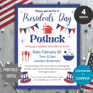 Patriotic Potluck Flyer template Potluck invitation flyer neighborhood party invitation Presidents Day party flyer community luncheon invite