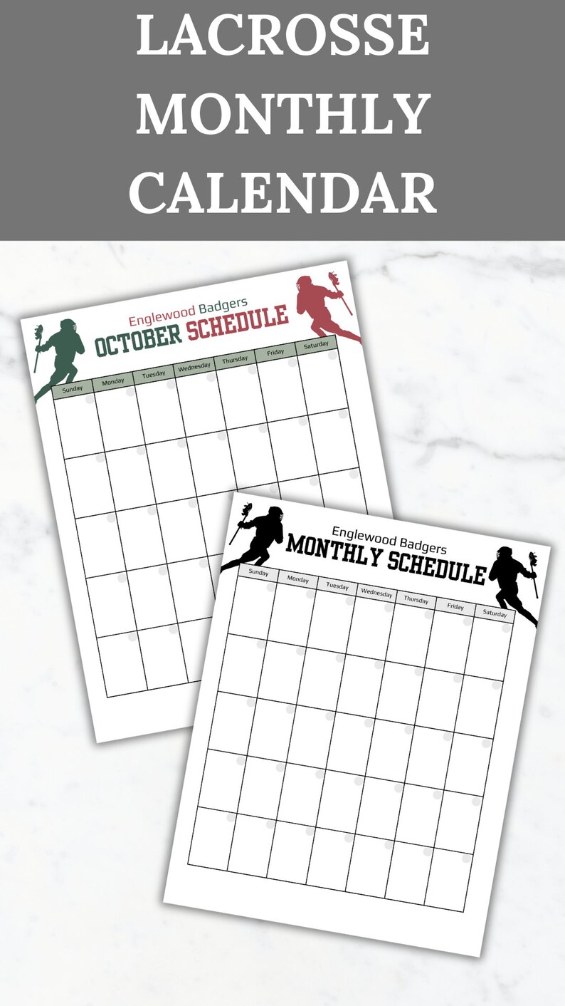 Lacrosse Season Calendar Template Monthly Lacrosse Game - Etsy