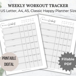 Rastreador de entrenamiento semanal imprimible Planificador de ejercicios Rastreador de ejercicios Diario de ejercicios Planificador de ejercicios Carta de registro de ejercicios A4 A5 Planificador feliz