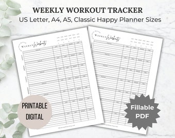 Weekly Workout Tracker printable Fitness Planner Exercise Tracker Fitness Journal Workout Planner Exercise Log Letter A4 A5 Happy Planner