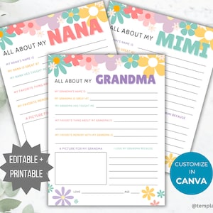 Alles über meine Oma Oma Muttertag Geschenk Idee Mimi Dankeschön Geschenk vom Kind Geburtstagsgeschenk Alles über Nana Kind Fragebogen Vorlage