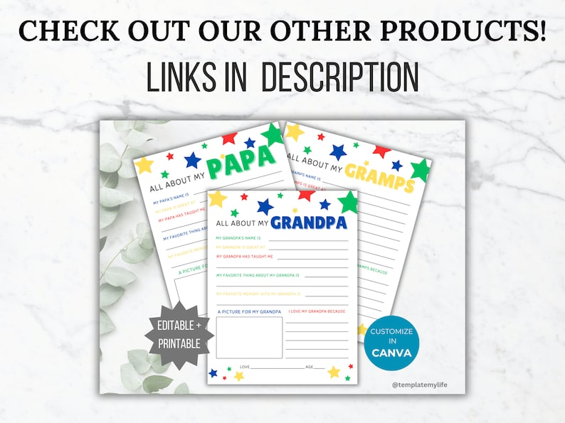 All About My Dad Printable Fathers Day Gift Idea Dad Thank You Gift ...