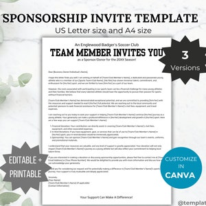 Sjabloon teamsponsorbrief Zakelijke sponsor nodigt lid uit Hand-out donatieverzoek clubsponsorverzoek donatiebrief voor sport