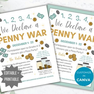 School Penny War Fundraiser Flyer PTO Template Penny War invite Editable School Penny War Fundraising PTA Flyer School donation game poster