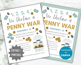 School Penny War Fundraiser Flyer PTO Template Penny War invite Editable School Penny War Fundraising PTA Flyer School donation game poster