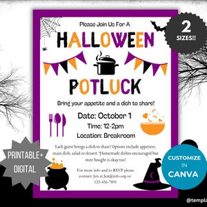 Halloween Potluck Flyer template Potluck invitation flyer neighborhood party dinner invite brunch flyer community luncheon invite printable